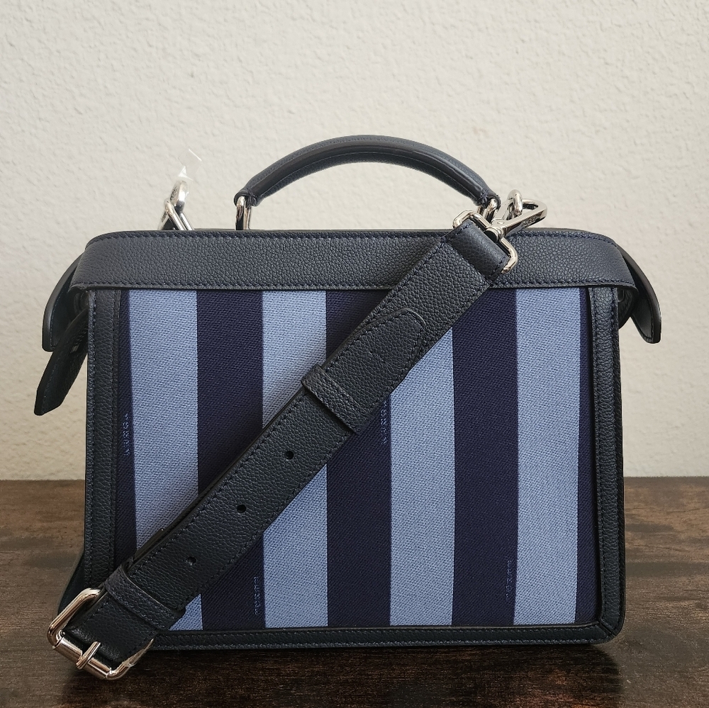 Fendi Peekaboo I See U Navy Blue Canvas And Leather Striped Limited Edition